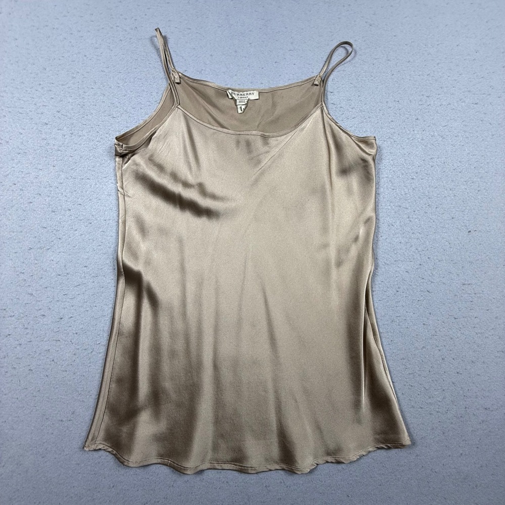 Burberry London Silk Blend Camisole Top Champagne Gold Spaghetti Strap Womens 6